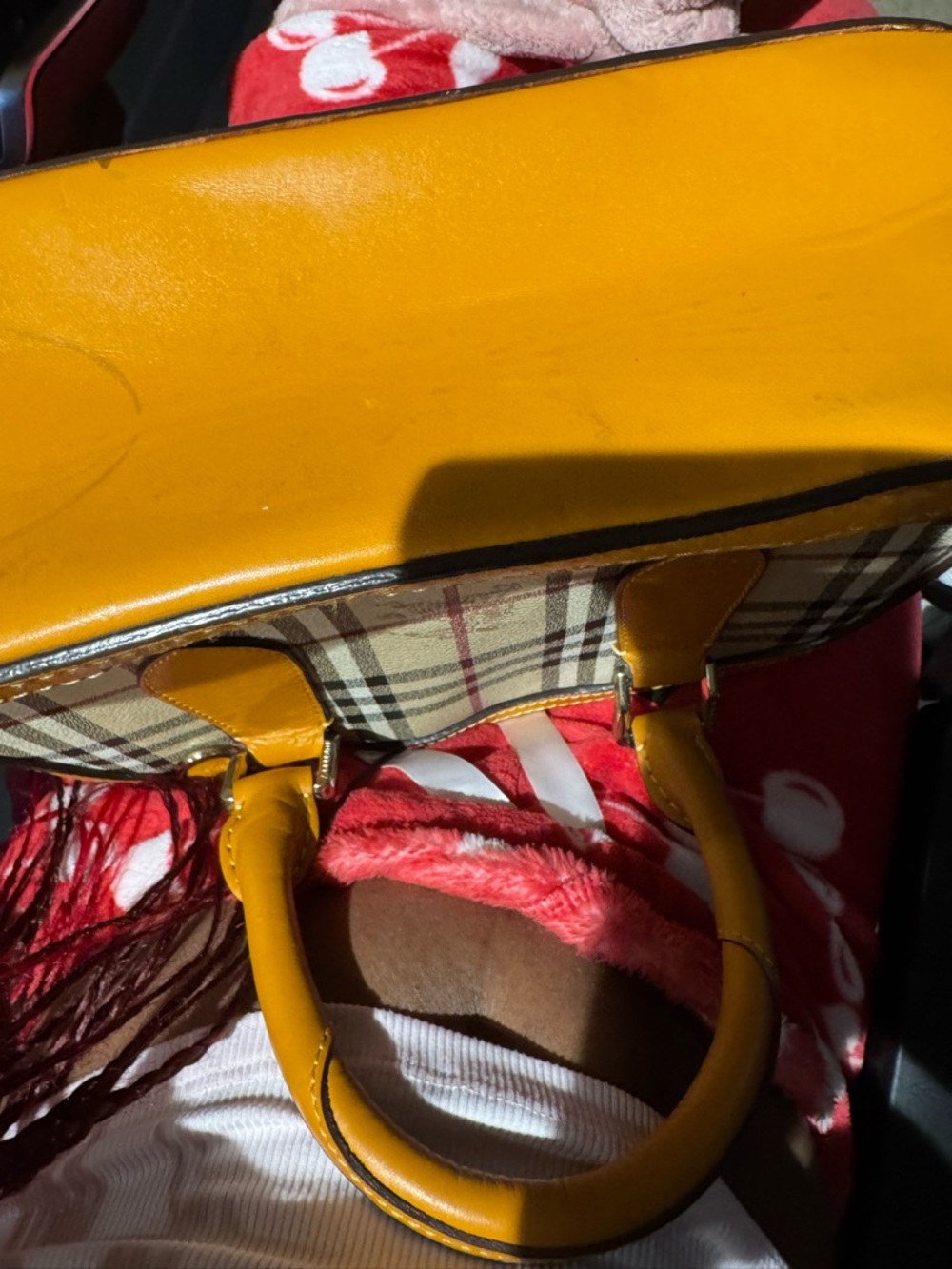 Burberry Beige Plaid Satchel with Yellow Trim - Picture 5 of 5